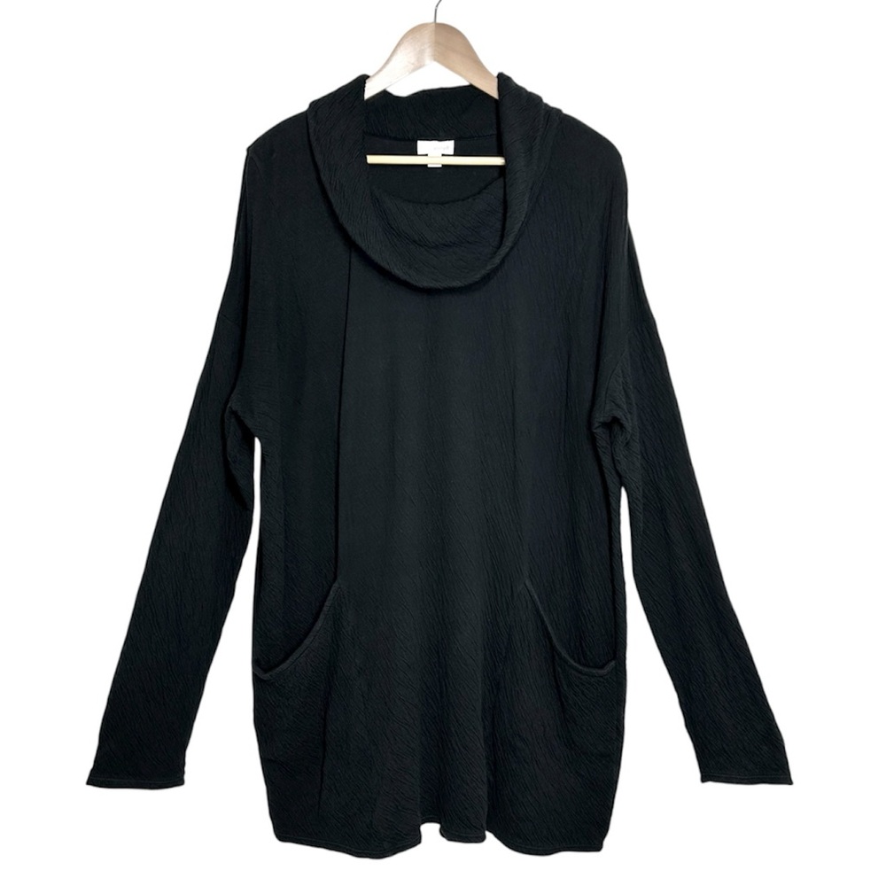 J Jill Pure Jill Cotton Black Long Sleeve Cowl Neck Pocket Versatile Tunic Top L